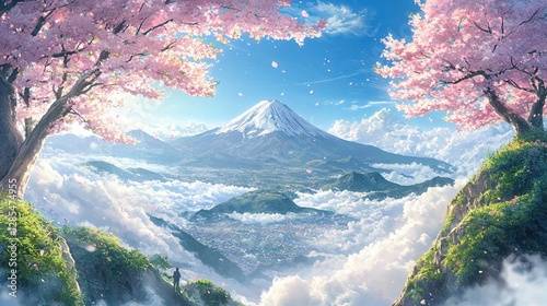 Mountain Top with Serene Clouds on Crystal-Clear Blue Sky