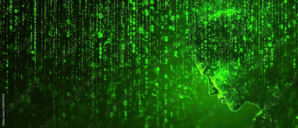 Green Matrix Rain with Profile of a Person Green Matrix Rain with Profile of a Person