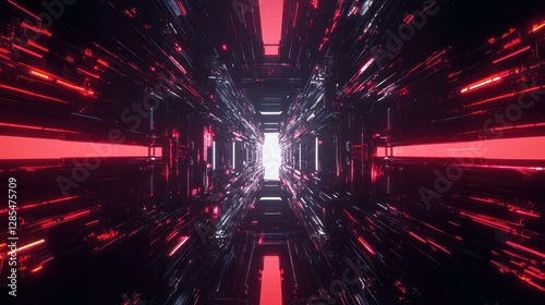 Futuristic tunnel of light with glowing patterns ahead