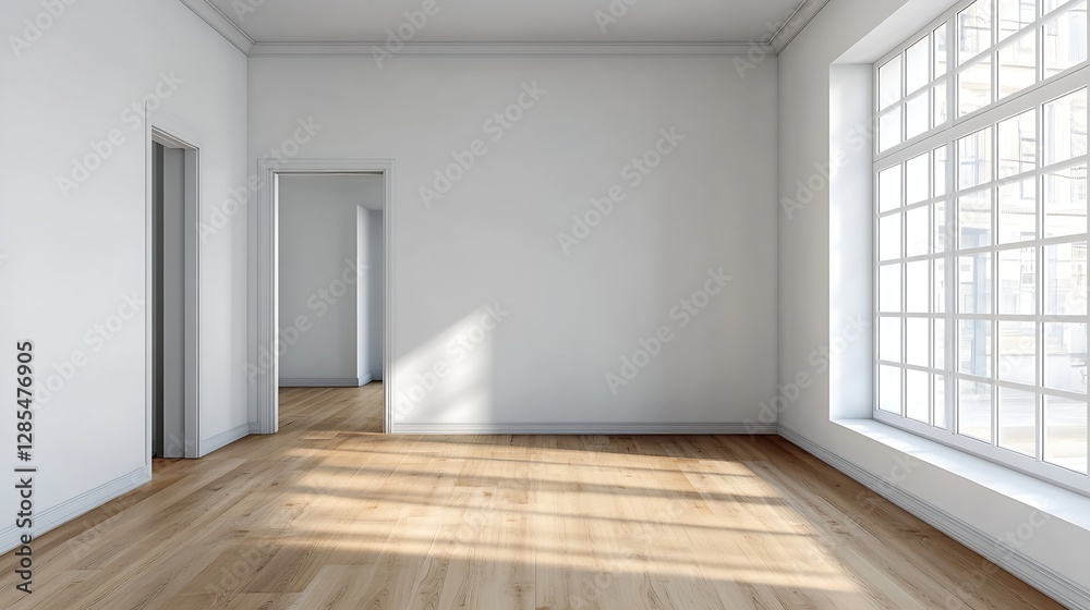 Bright and airy empty room with large windows showcasing minimalistic interior design and natural light : Generative AI Bright and airy empty room with large windows showcasing minimalistic interior design and natural light : Generative AI