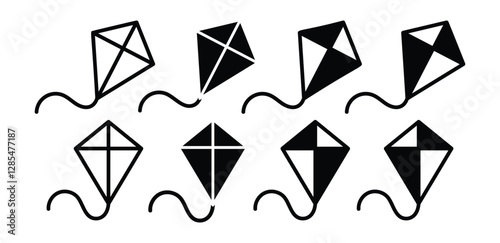 kite icon vector design simle black white color outline and black filled illustration sets photo