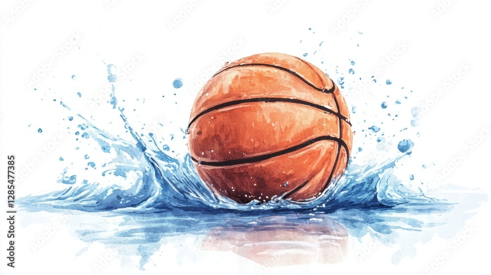 Dynamic basketball splashing in water. Dynamic basketball splashing in water.