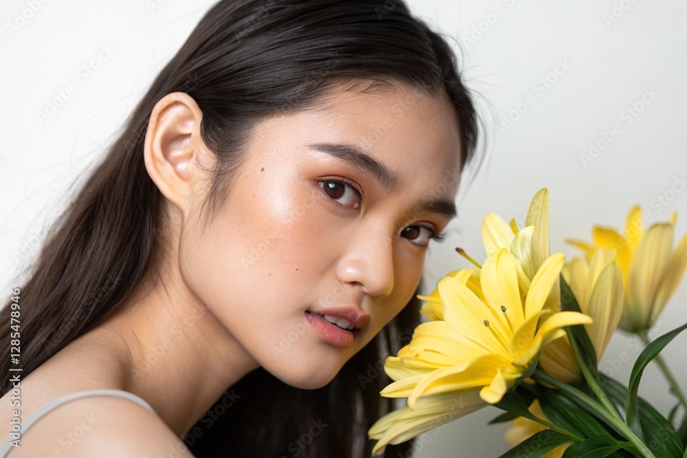 Young Asian woman with yellow flower Young Asian woman with yellow flower