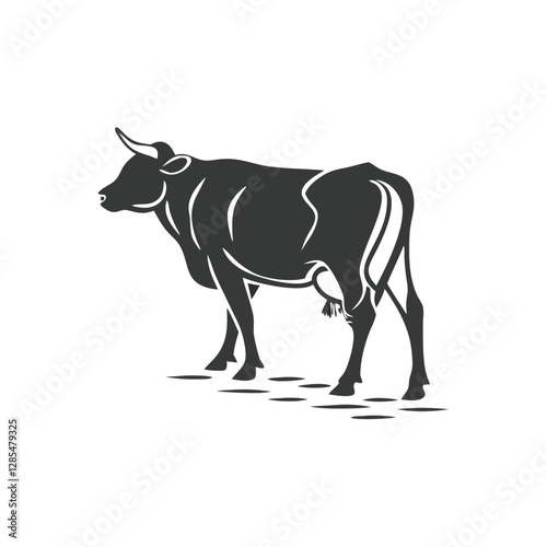 Silhouette of a Black Cow Standing Sideways