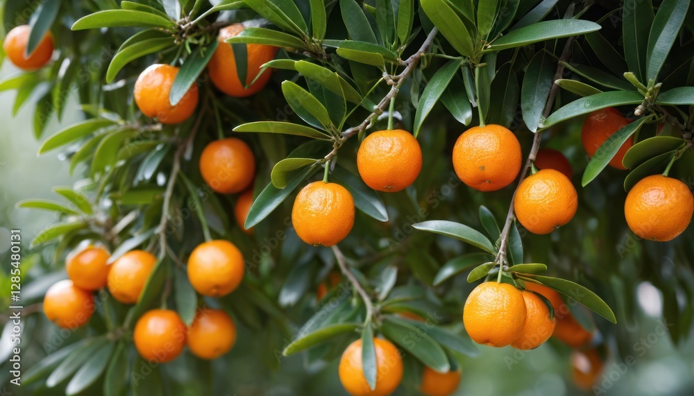 A tree with ripe citrus hanging from its branches A tree with ripe citrus hanging from its branches