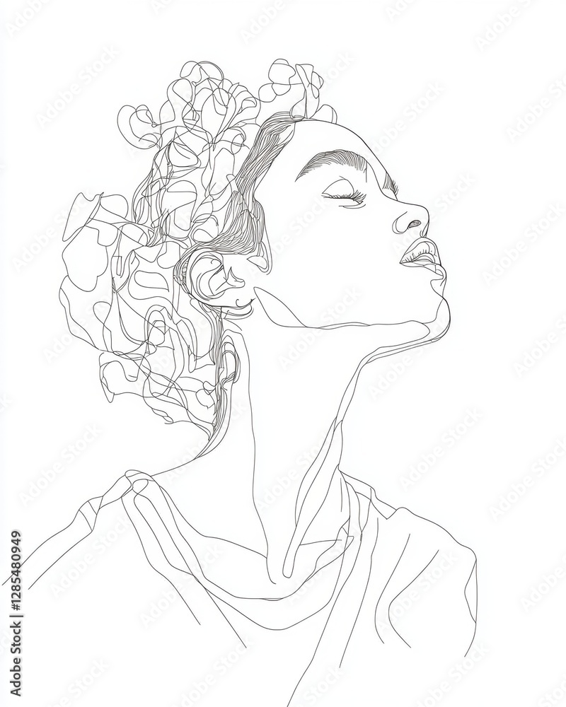 Elegant line art of a serene woman. Elegant line art of a serene woman.