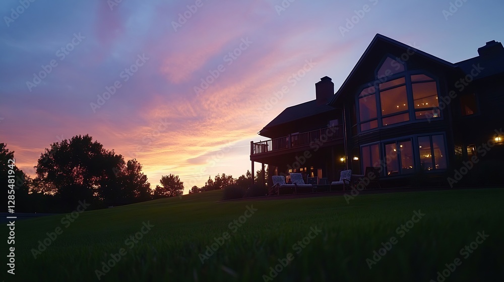 Stunning Sunset View of a Beautiful House Surrounded by Nature and Vibrant Sky Colors : Generative AI Stunning Sunset View of a Beautiful House Surrounded by Nature and Vibrant Sky Colors : Generative AI