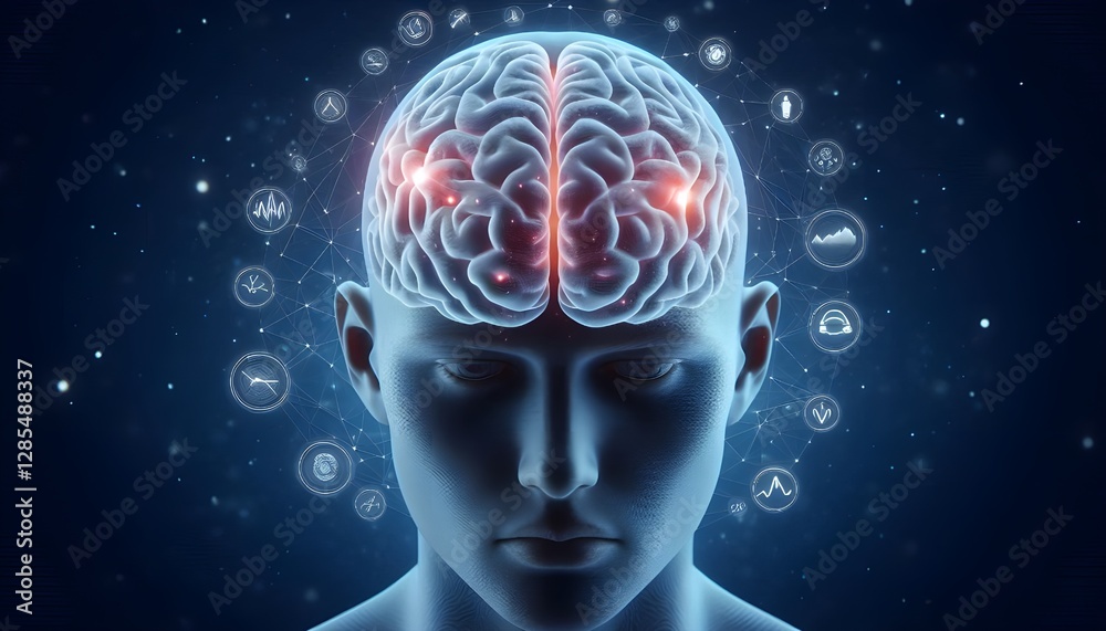 Fototapeta premium A human brain with anxiety and stress levels visualized.