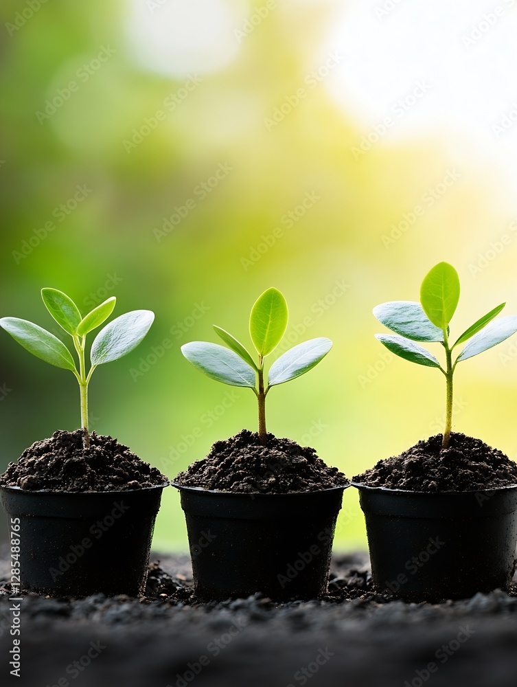 Vibrant Green Seedlings Growing in Small Planters Symbolizing Life and Growth : Generative AI Vibrant Green Seedlings Growing in Small Planters Symbolizing Life and Growth : Generative AI