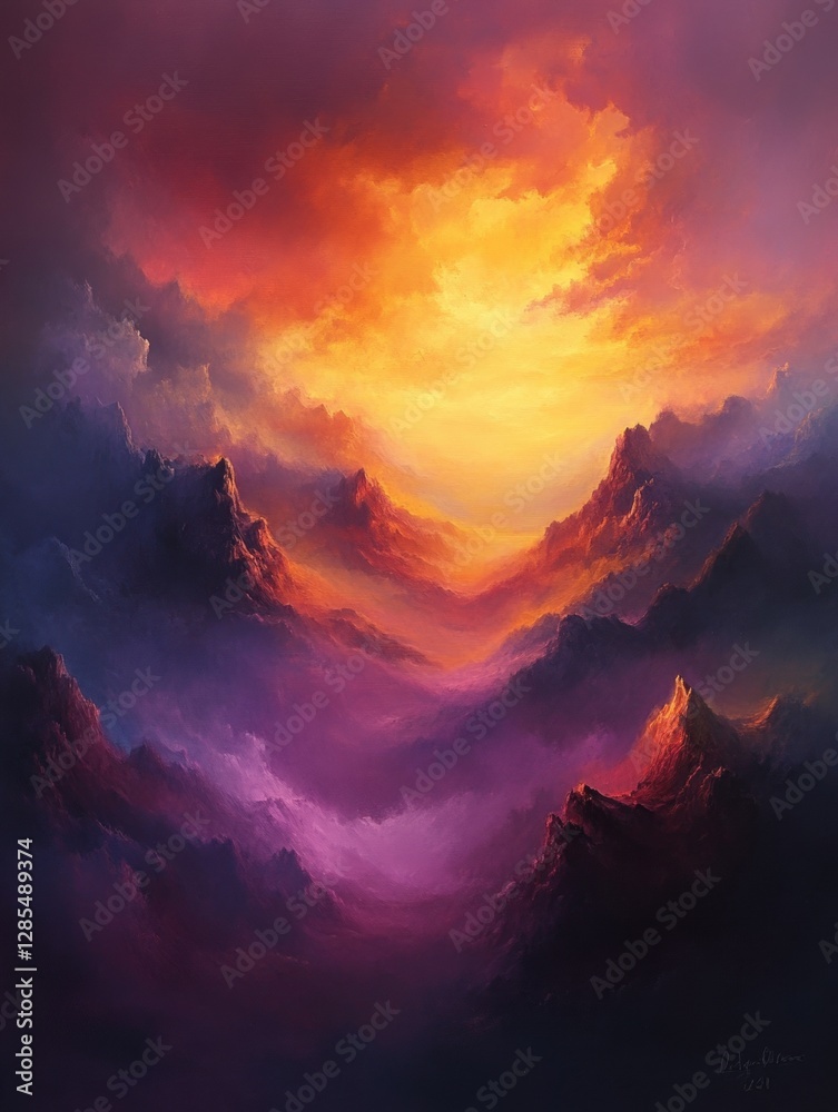 Fototapeta premium Majestic sunset over vibrant mountain ranges.