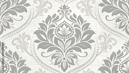 Classic Damask Pattern in Light Gray and White with a Vintage Ornamental Design timeless classic damask pattern in elegant light gray and white, featuring intricate ornamental designs