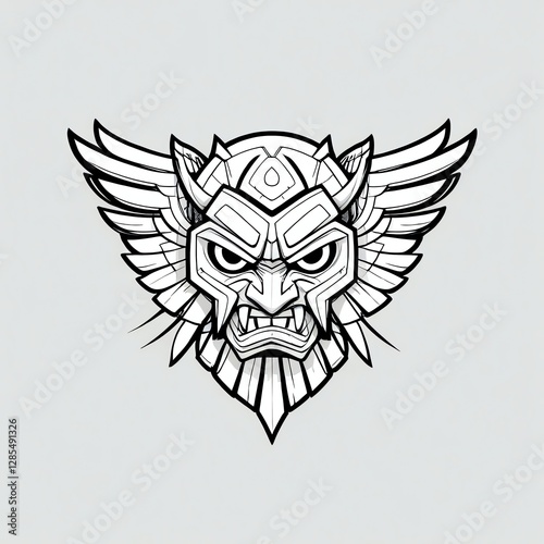 Geometric Winged Oni Mask: A Monochrome Masterpiece