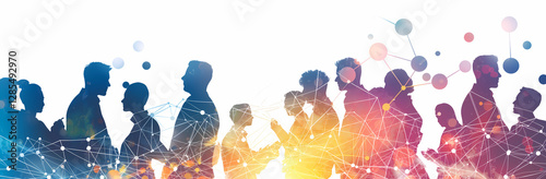 Silhouettes of a Diverse Crowd with Glowing Network Connections, Symbol of Community and Connection

