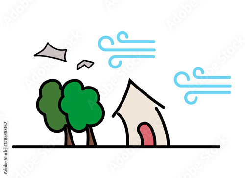 異常気象　強風のアイコンイラスト