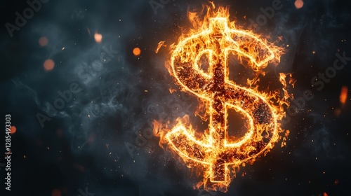 Fiery Dollar Sign Illuminated in Flames Against Dark Background