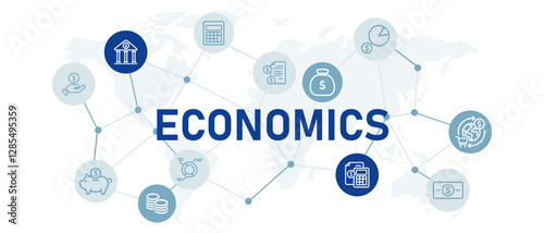 Economics icon set with illustration bank savings investment future money management planning profit wealth strategy business income banking development design