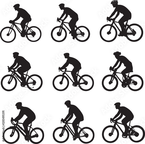 Dynamic Cyclist Silhouettes Vector Set photo