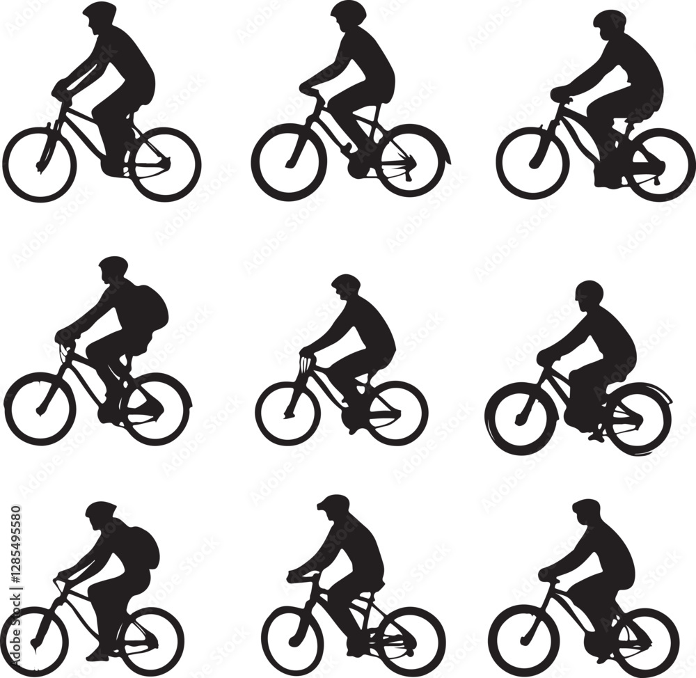 Fototapeta premium Dynamic Cyclist Silhouettes Vector Set