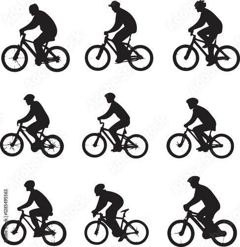 Dynamic Cyclist Silhouettes Vector Set photo