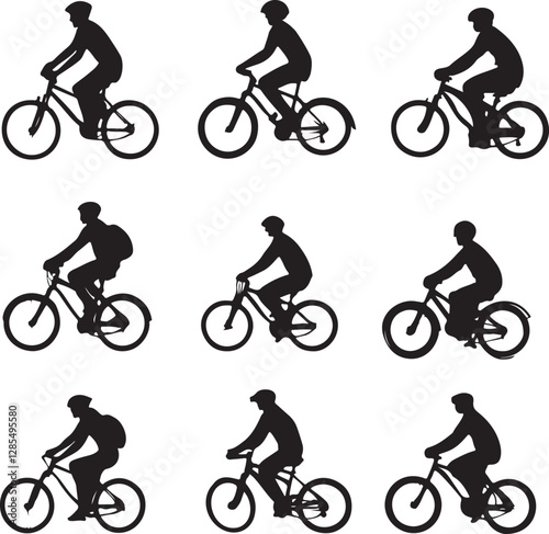 Dynamic Cyclist Silhouettes Vector Set photo