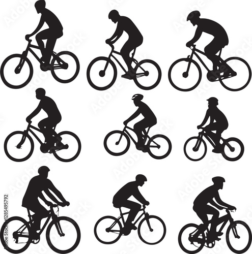 Dynamic Cyclist Silhouettes Vector Set photo