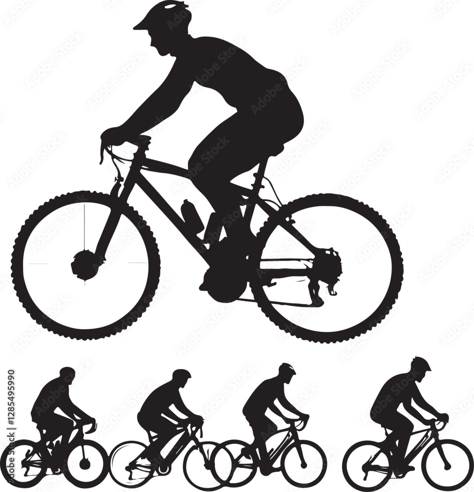 Obraz premium Dynamic Cyclist Silhouettes Vector Set