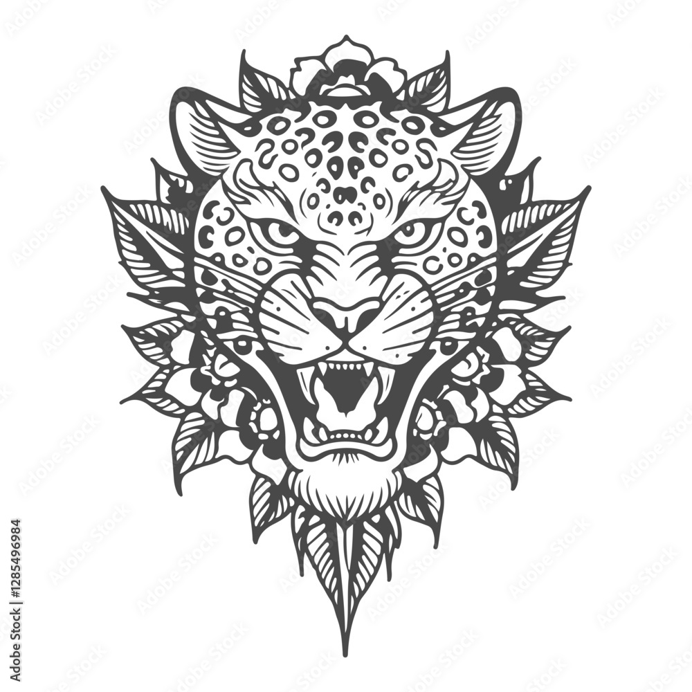 Tiger tatto lineart black and white vector Tiger tatto lineart black and white vector