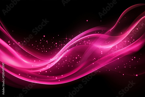 Abstract Swirling Pink Waves with Light Sparks on a Black Background, Vivid abstract, artistic