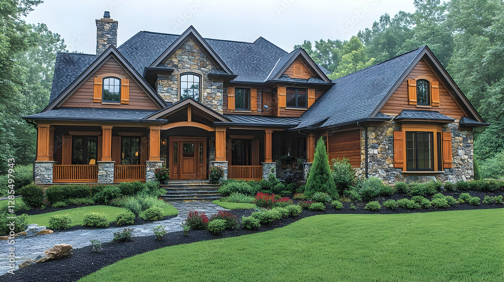Rustic Stone And Wood Exterior Home With Lush Landscaping Rustic Stone And Wood Exterior Home With Lush Landscaping