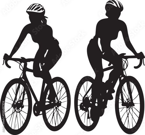 Dynamic Cyclist Silhouettes Vector Set photo
