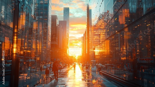 A business district daylight in an occidental and modern city , 8k Photo