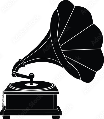 Vintage Gramophone Silhouette. Retro Music Player Vector Icon