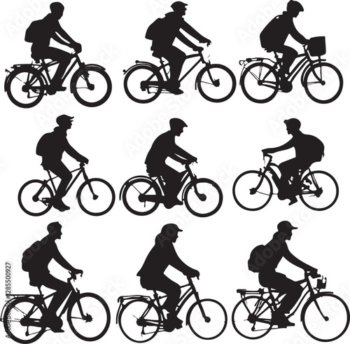 Dynamic Cyclist Silhouettes Vector Set photo