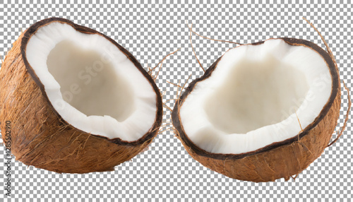 Brown Coconut Shell with White Coconut Meat Inside on transparent background, png, psd
