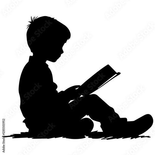 Little Kid Reading Silhouette – Great for Education & Literacy Themes
