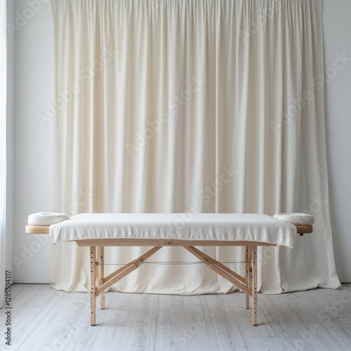 Serene massage table in tranquil room.