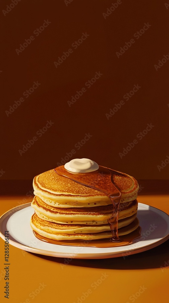 A plate of pancakes, topped with syrup A plate of pancakes, topped with syrup