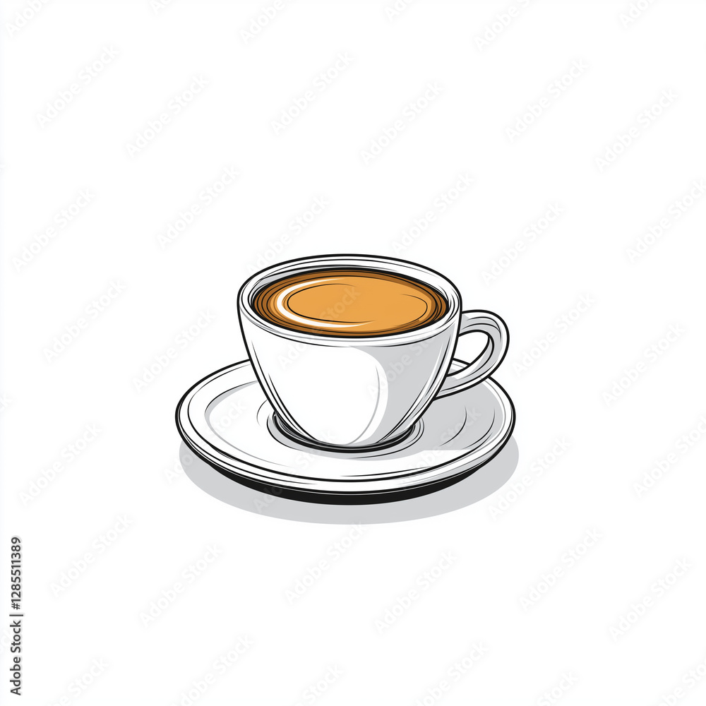 White cup of espresso with a saucer, ideal for coffee, breakfast, and cafe-themed vector designs White cup of espresso with a saucer, ideal for coffee, breakfast, and cafe-themed vector designs