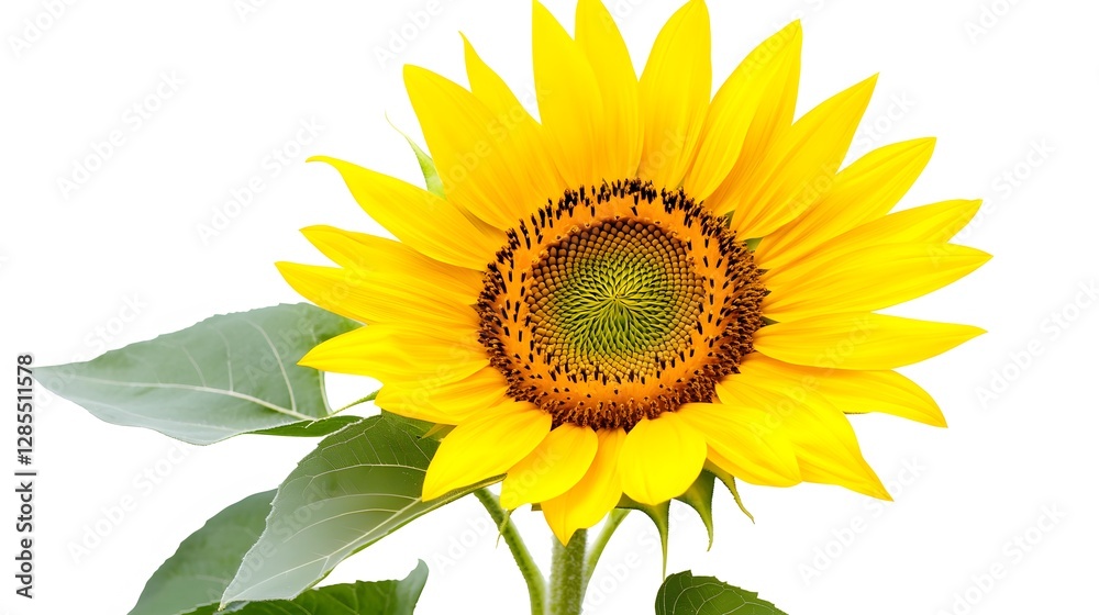 Naklejka premium A yellow sunflower, clean white background, transparent isolate