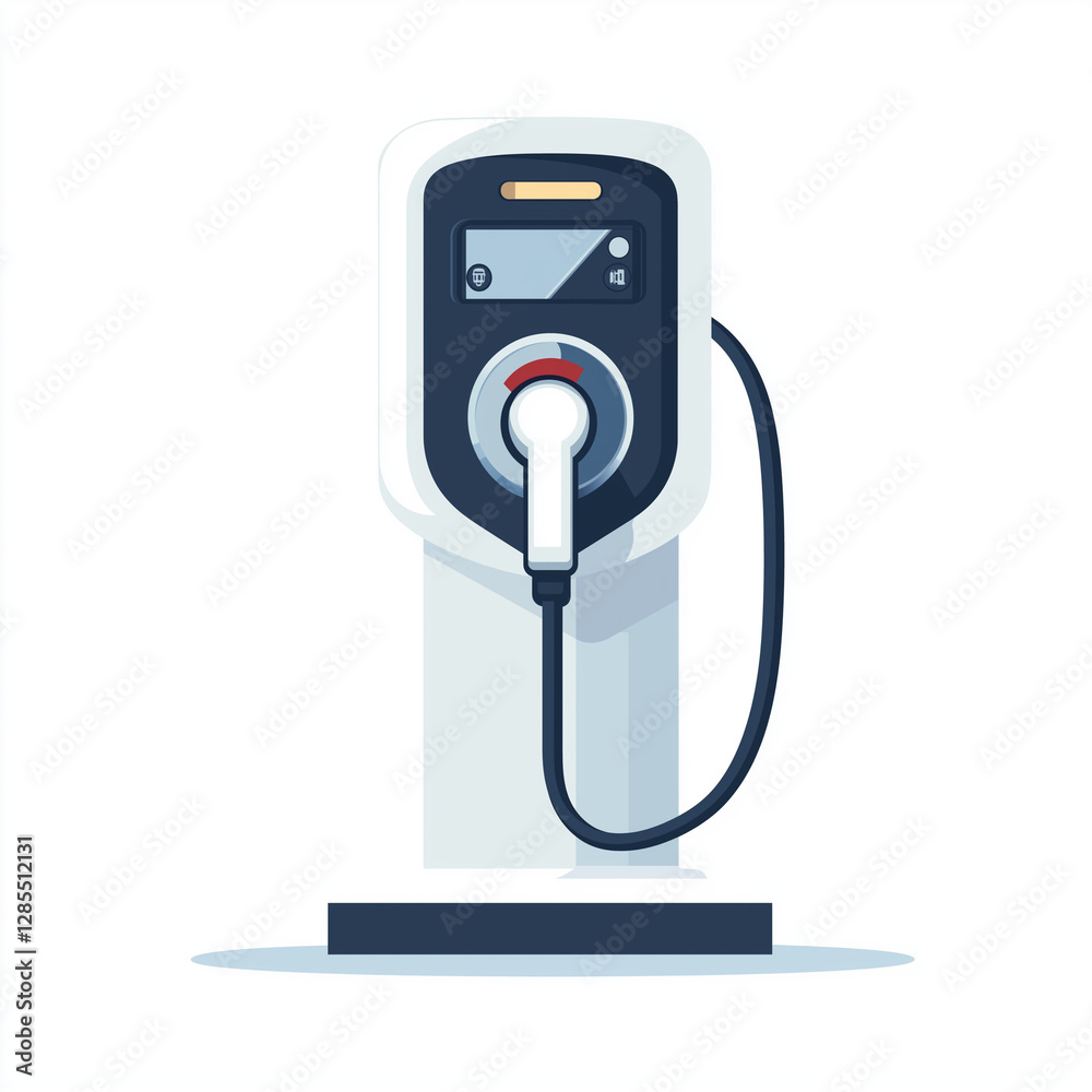 Fototapeta premium Electric car charging station with a modern design, featuring a charging plug and display screen, symbolizing eco-friendly transportation
