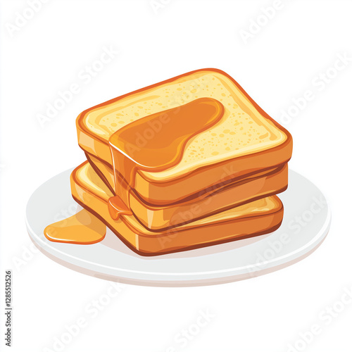 Three slices of French toast stacked with butter and syrup, served on a white dish in vector style.