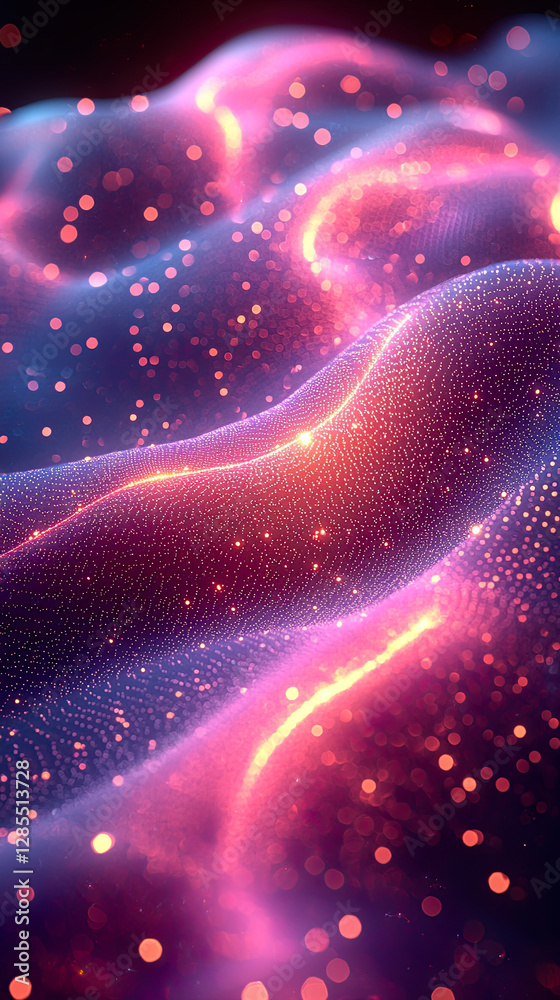 Obraz premium Minimalistic Holographic Polygonal Waves with Glowing Neon Outlines and Abstract Liquid Motion 