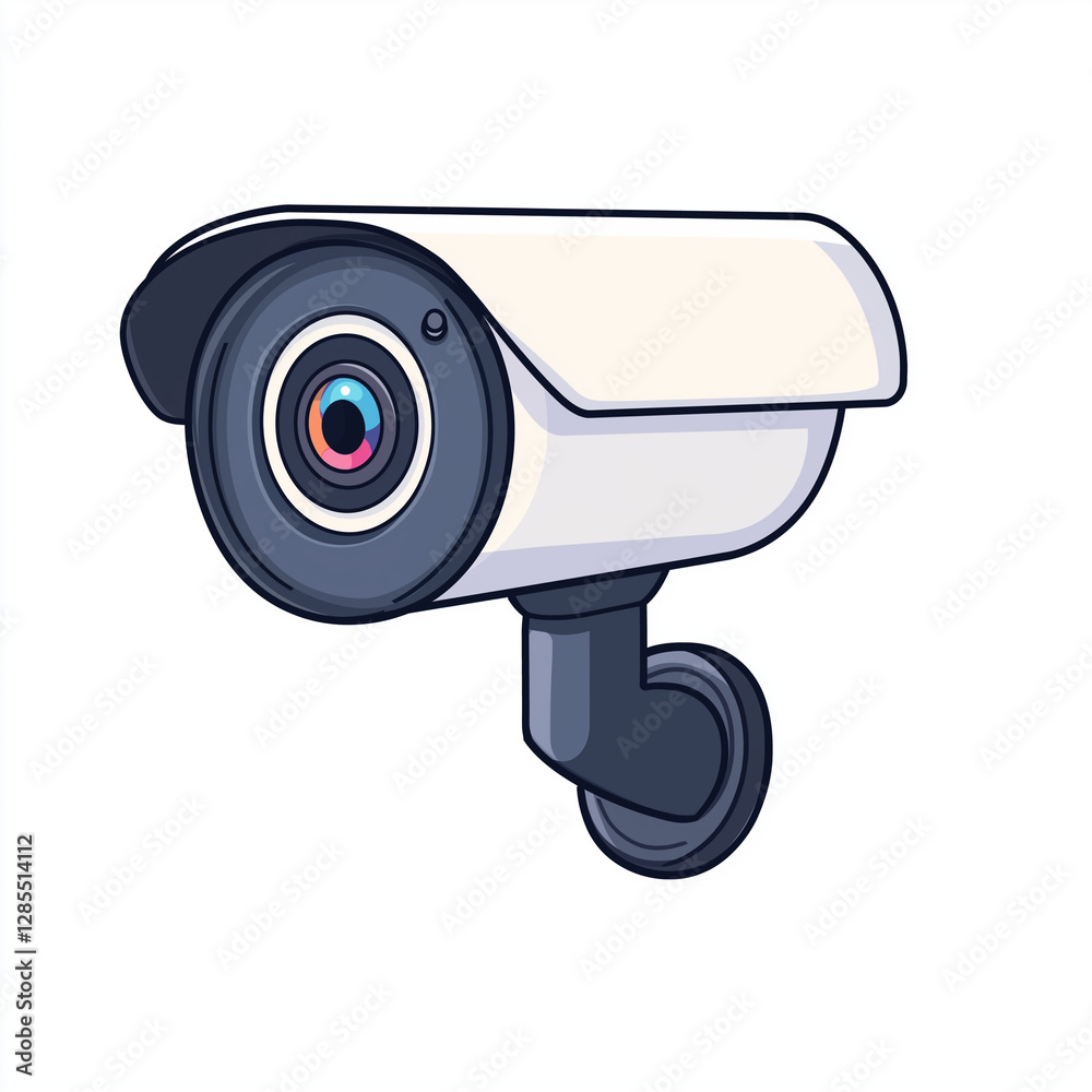 Compact white security camera with a dark blue mount and a wide lens, ideal for home or business surveillance. Compact white security camera with a dark blue mount and a wide lens, ideal for home or business surveillance.
