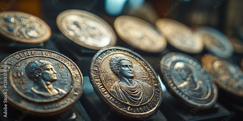 Ancient roman coins displayed at the vatican museum, witnessing history Ancient roman coins displayed at the vatican museum, witnessing history