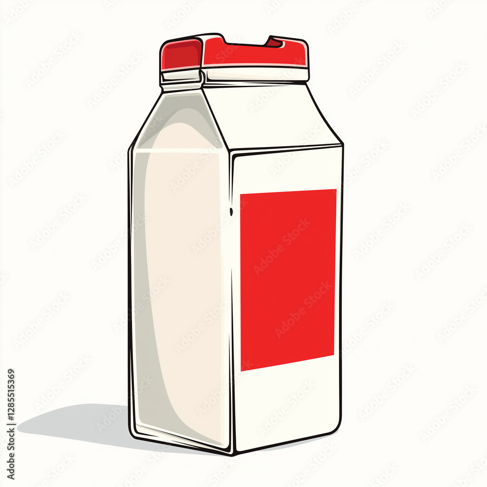 Fototapeta premium Classic milk carton with a red label and cap, designed in a traditional rectangular shape, perfect for dairy product concepts