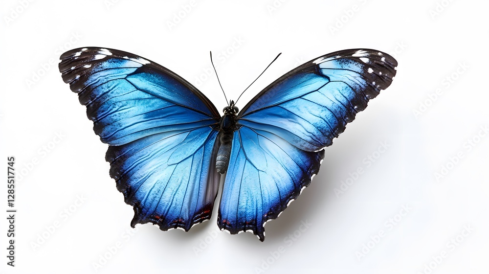 Fototapeta premium A beautiful blue butterfly, clean white background, transparent isolate