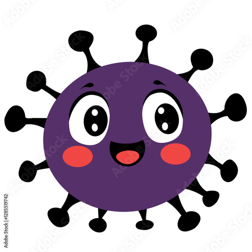 Adorable Cartoon Virus Character with a Happy Expression - Cute and Friendly Microorganism Illustration for Educational and Health Awareness Purposes
