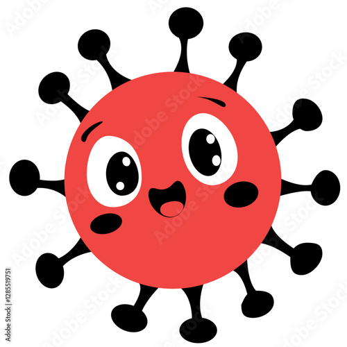 Cute Cartoon Virus Character with Happy Expression - Adorable and Friendly Microorganism Illustration
