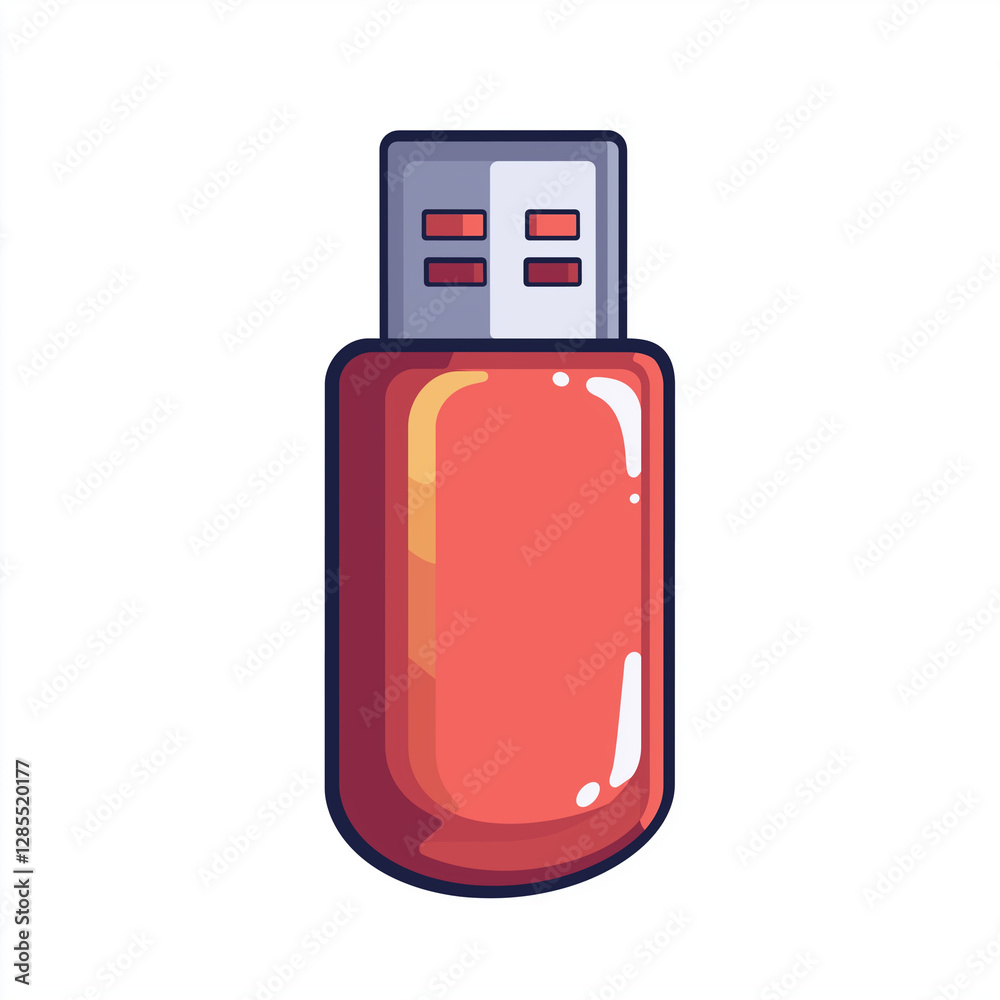 Single red USB flash drive with a silver connector, perfect for digital storage, technology, and office-related designs Single red USB flash drive with a silver connector, perfect for digital storage, technology, and office-related designs