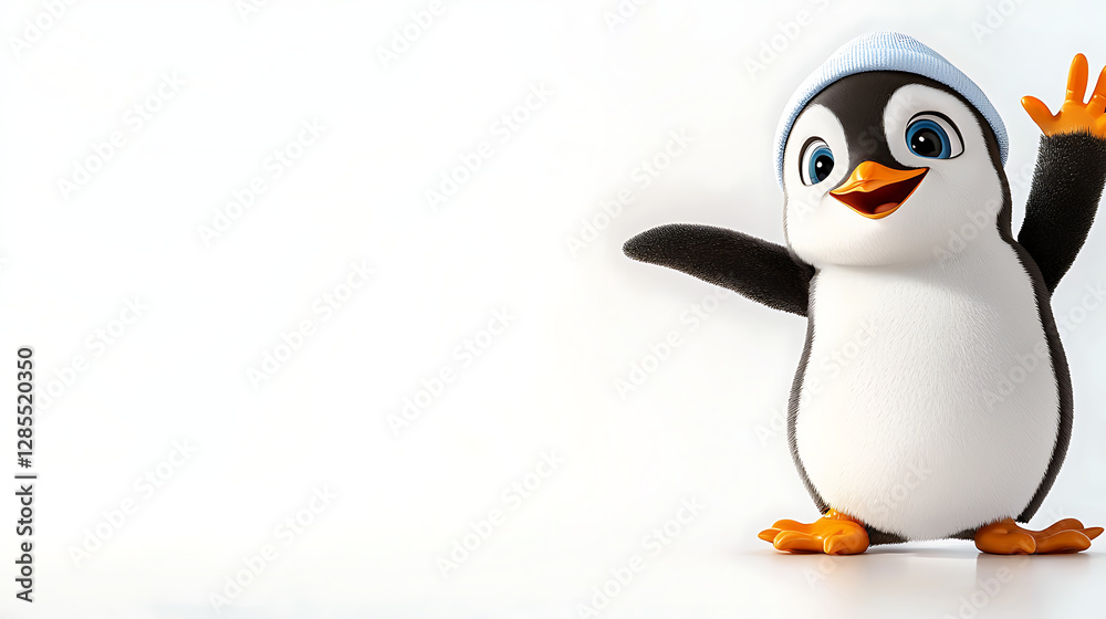 Obraz premium A penguin is standing on a white background with a hat on his head. generated using AI